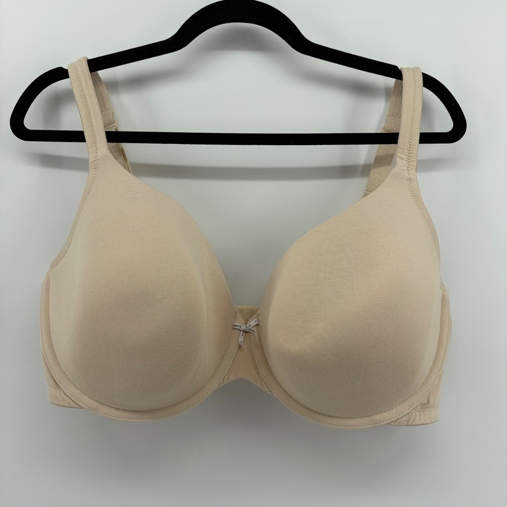 Cacique‎ Beige Lightly Lined T-Shirt Bra 40F Underwire Adjustable Straps Logo